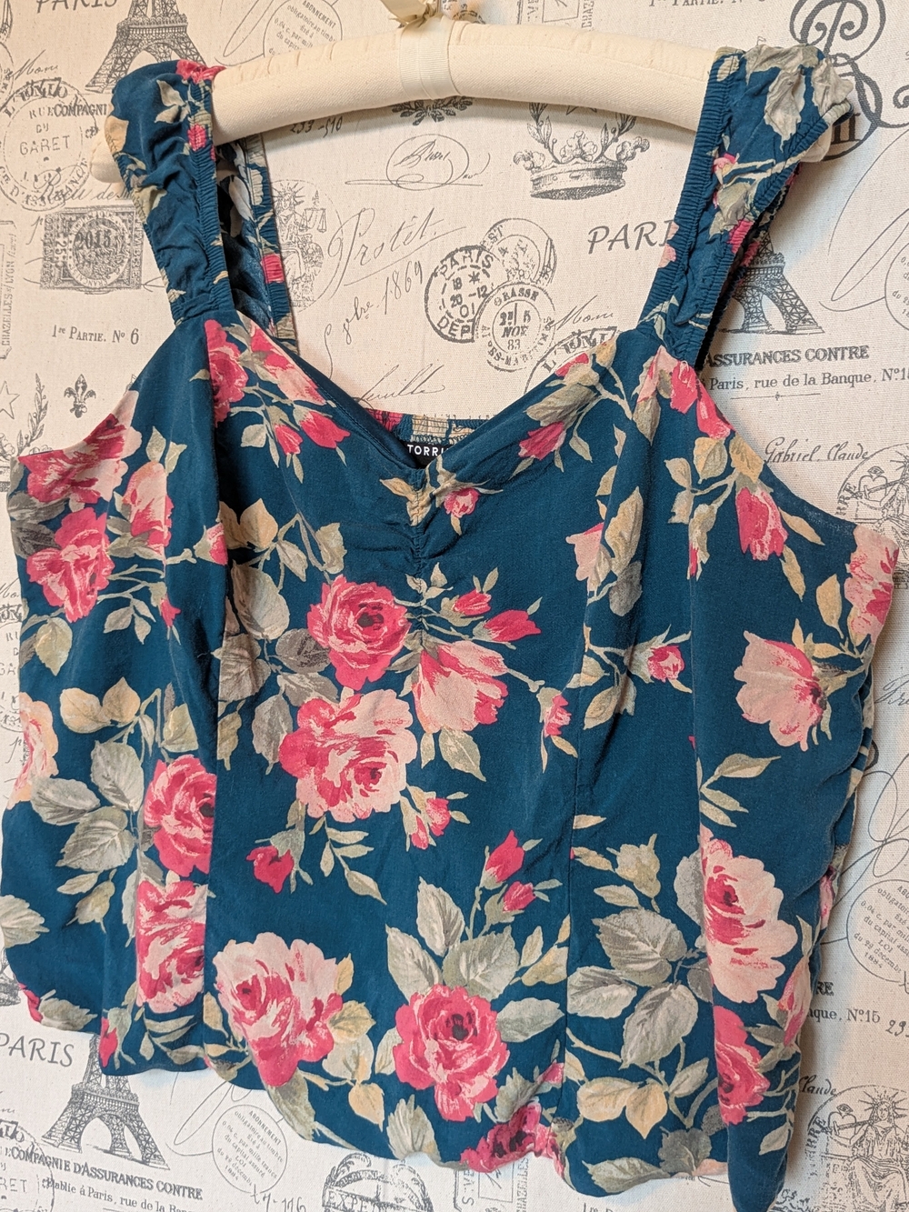 Torrid Teal Floral Camisole w/ Pink Roses & Cream Leaves - Size 18-20 Torrid 2